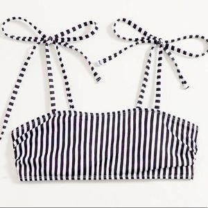 Black and White Striped Tie Shoulder Bikini Top